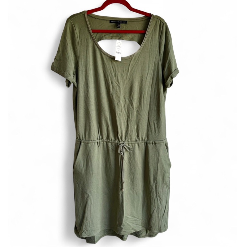 NWT White House Black Market Olive Green Drawstring Waist Knit Dress Size XL